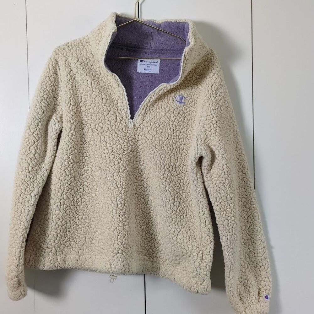 Champion Authentic Women’s M Medium 1/4 Zip Sherpa Fleece Cream Sweatshirt